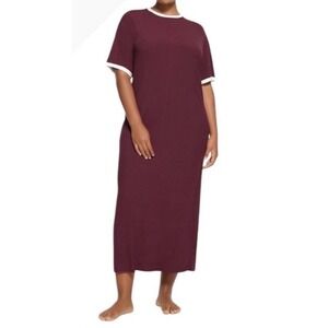 SKIMS Soft Lounge Ringer T-Shirt Long Dress XL Maroon
